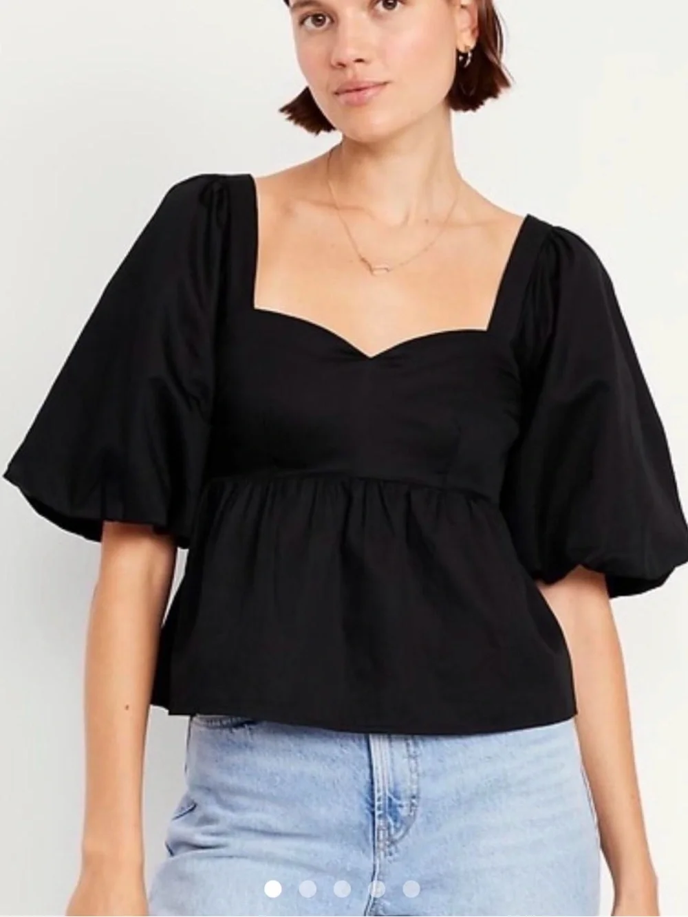 Old Navy Black Square-Neck Puff Sleeve Peplum Top